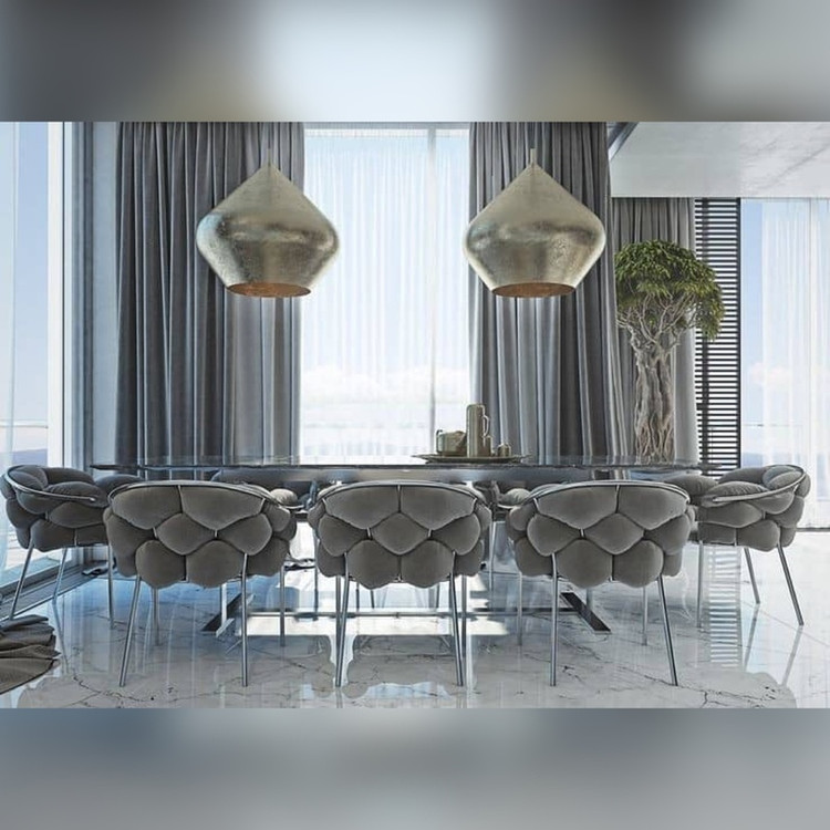 صندلی نهارخوری مدل پفکی بافت کروم نقره ای